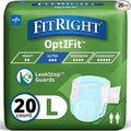 FitRight Adult Diapers, Ultra Heavy Absorbency, L (Waist Size 44in-56in), 20 Count, OptiFit Incontinence Briefs for Men and Women, Disposable, Moisture-Wicking, Leak Protection,