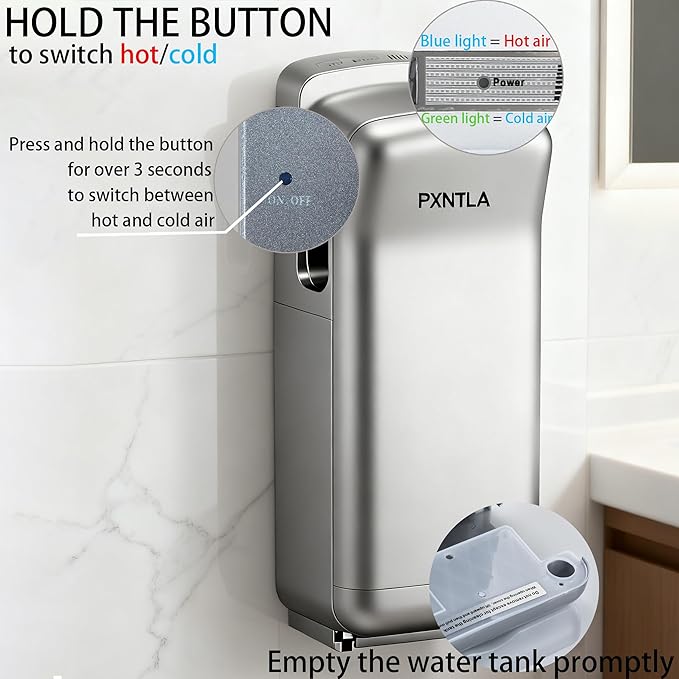 Vertical Hand Dryer - Hand Dryers for Commercial Bathrooms with HEPA Filter - Hand Dryer for Modern Home Bathrooms with High Speed Jet Air Motor (Silver)