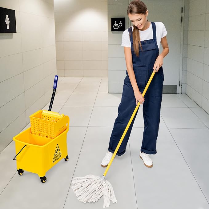 ARLIME Commercial Mop Bucket with Wringer, 21 Quart Capacity Portable Wringer Trolley, Side Press Floor Cleaning Wavebrake w/Handle, Small Mop Bucket on Wheels for Home, Industrial, Yellow | Portable Wringer Trolley, Side Press Floor Cleaning Wavebrake...