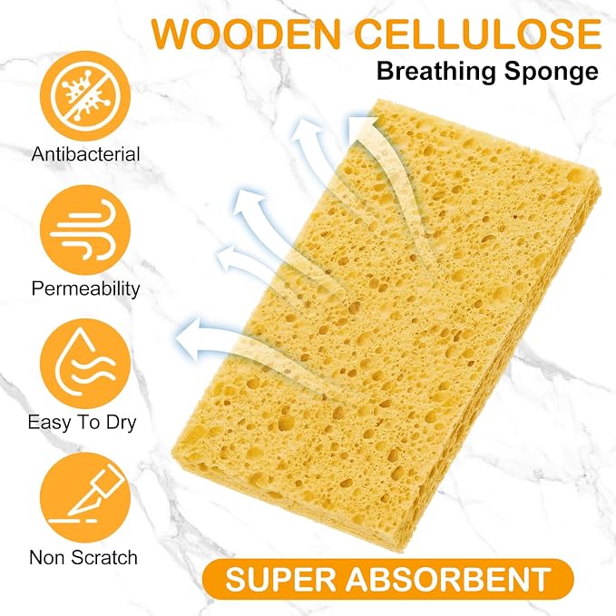 Zhengmy 200 Pieces Sponges Bulk Sponges Kitchen Compressed Sponge Natural Dish Sponge Compressed Wood Pulp Cleaning Without Scratching for Kitchen Bathroom, 3.9 x 2.4 x 0.12 Inch (Yellow)