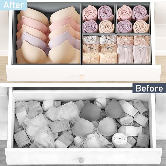 DIMJ Drawer Organizer Clothes 28 Pack - Foldable Baby Organizers and Storage & Closet Organizers for Bedroom, Closet - Nursery Organization Dresser Dividers for underwear, Sock,Bra, Belt, Tie,Gray