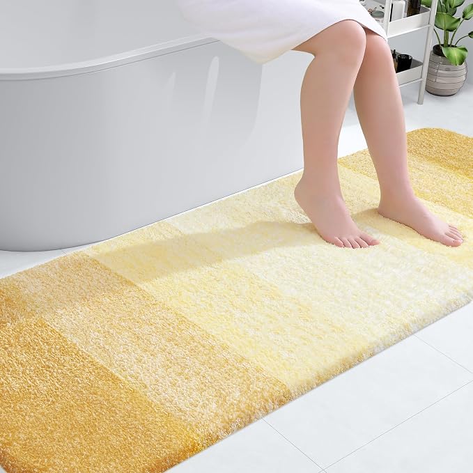 OLANLY Bathroom Runner Rugs Mat 70x24, Extra Soft Absorbent Microfiber Bath Rug, Rubber Backing, Quick Dry, Washable Long Bath Mats for Bathroom, Tub and Shower, Home Decor Accessories, Light Yellow