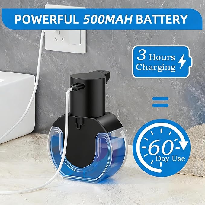 2Pack Automatic Soap Dispenser Touchless, Rechargeable Foaming Soap Dispenser,15oz/420ml Smart Hand Soap Dispensers,4-Level Adjustable,Wall Mount for Bathroom Kitchen Dish Soap,Hands-Free,Black