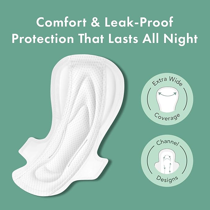 Rael Pads for Women, Organic Cotton Cover - Period Pads with Wings, Feminine Care, Sanitary Napkins, Ultimate Absorbency, Postpartum, Unscented, Ultra Thin (Extra Long Overnight, 24 Count)