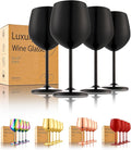 UNISWEET Unbreakable Stainless Steel Wine Glasses Set of 4, Matte Black | 17oz Unique Fancy Metal Wine Goblets, Shatterproof, Ideal for Outdoor, Camping, Travel, Pool, Great Gift for Wine Lovers