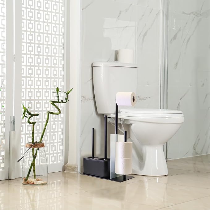 Blue Donuts Modern Bath Set for Bathroom Organization, All in One Toilet Brush, Toilet Plunger, Toilet Paper Holder Stand and Toilet Tissue Paper Storage All in One Combo.