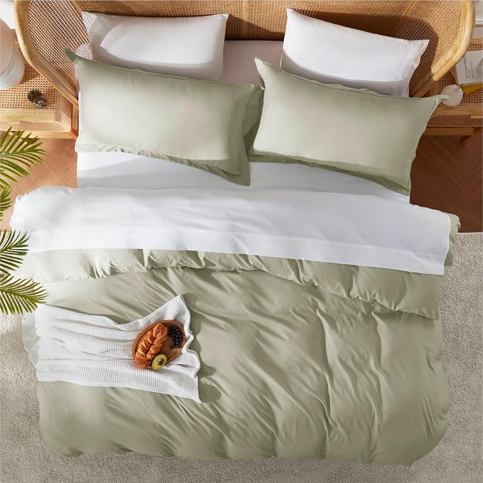 Nestl Twin Duvet Cover Set - Double Brushed Sage Green Soft Twin / Twin XL Duvet Cover 2 Piece with Button Closure, 1 Twin Size Duvet Cover 68x90 inches and 1 Pillow Sham