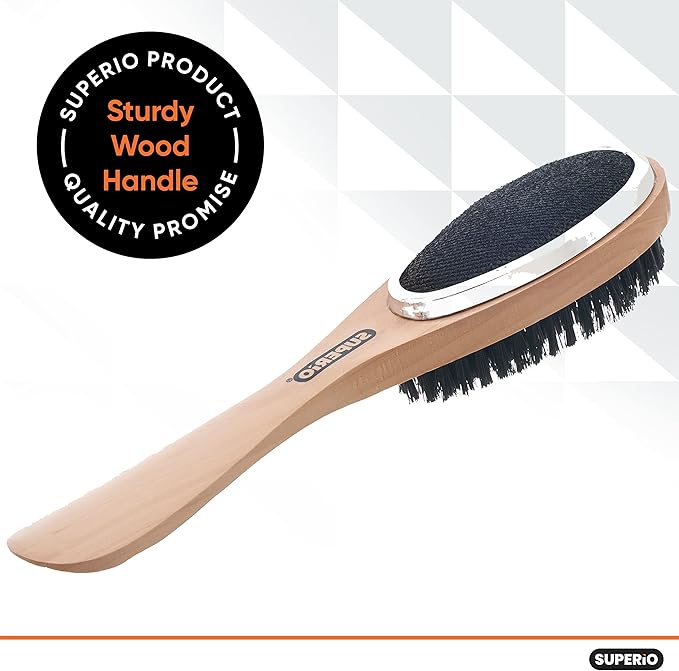 Superio Lint Brush for Clothes, 2-Pack, 3 in 1 Garment Brush - Double Sided Wood Handle, Clothes Brush, Lint Brush for Suit, Wool Coat, Removes Pet Lint and Dust and Shoe Horn