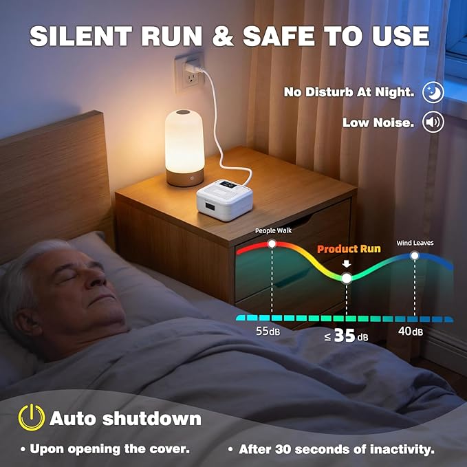 Hearing Aid Dryer Dehumidifier, with UV C Sanitizer Light, Automatic Shut-Off Dryer Box, Fast Drying, Ultra-Quiet and Portable for Hearing Aids, Earbuds, AirPods, Amplifiers, Earbuds, White