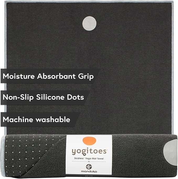 Manduka Yogitoes Hot Yoga Mat Towel - 71" | Moisture Activated Grip | Patented Silicone Nubs | Highly Absorbent, Durable & Easy Care | Made from Recycled Materials | 71 x 24 Inches | Grey