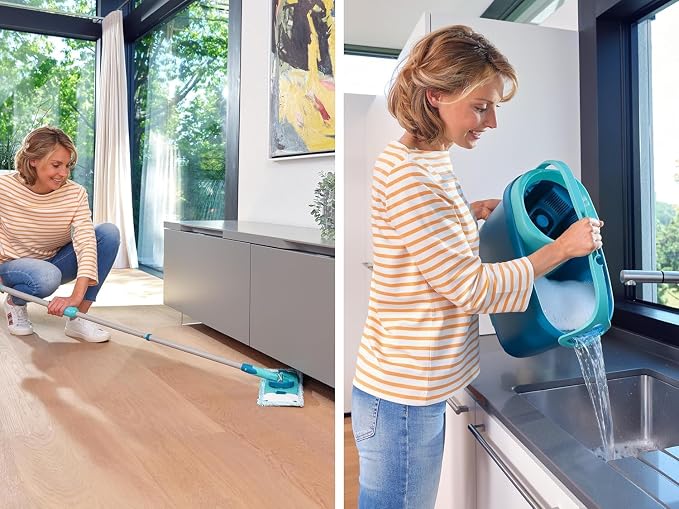Leifheit Clean Twist M Ergo Mop and Bucket Set, Mop 33 cm Wide, Moisture Controlled Spin, Faster Cleaning Spin mop, Easy-Steer Micro Fibre Head with 360° Joint, Twist Mop