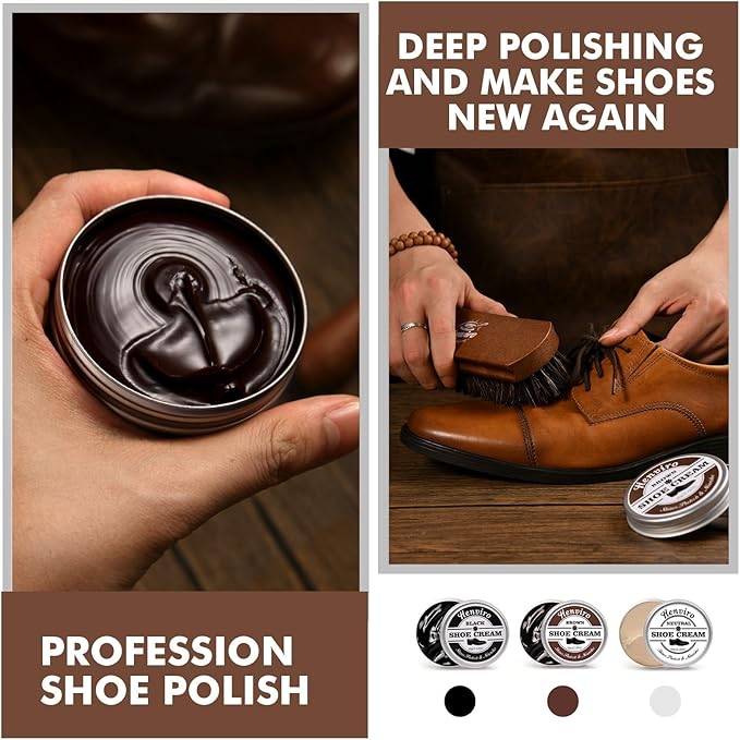Leather Shoe Shine Kit For Men - 13 PCS Shoe Polish Kit, Leather Boots Care, Shoe Care Kit Gift for Men Him Husband