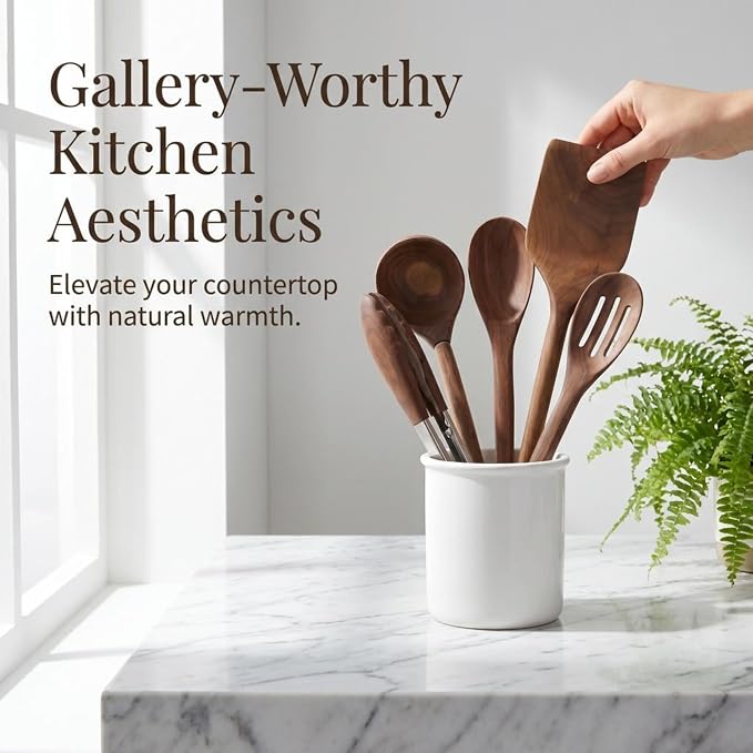 Salt & York 5-Piece Walnut Kitchen Utensil Set with Turner, Tongs, Slotted Spoon, Ladle and 12" Spoon, Farmhouse Style Kitchen & Cookware, Ideal for Entertaining, Wedding and Housewarming Gift