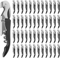 48 Pack Black Corkscrew Wine Openers Upgraded Heavy Duty Stainless Steel Wine Opener Bulk Double Hinged Wine Key for Serves Waiters Bartenders Party Wine Opener Favor (Black)