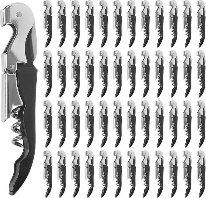 48 Pack Black Corkscrew Wine Openers Upgraded Heavy Duty Stainless Steel Wine Opener Bulk Double Hinged Wine Key for Serves Waiters Bartenders Party Wine Opener Favor (Black)