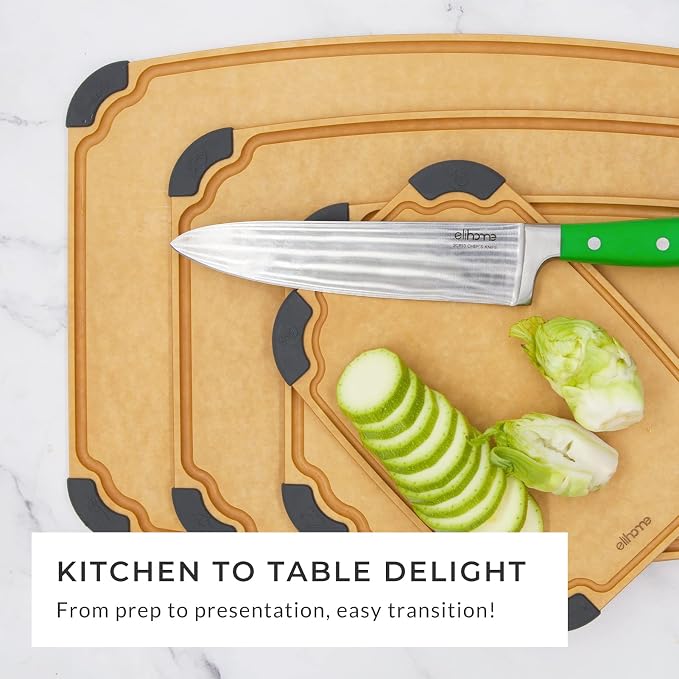 Essential Series Cutting Board for Kitchen- Natural Wood Fiber Composite, Dishwasher Safe, Eco-Friendly, Juice Grooves, Non-slip Feet, Non-Porous, Reversible, BPA Free, Large- 14" x 10")