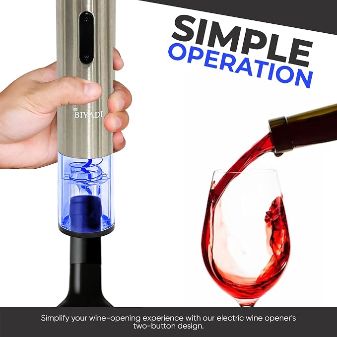 Electric Wine Opener Set with 6-in-1 Accessories, Automatic Corkscrew, Foil Cutter, Pourer, Vacuum Pump, 2 Stoppers, Charging Stand