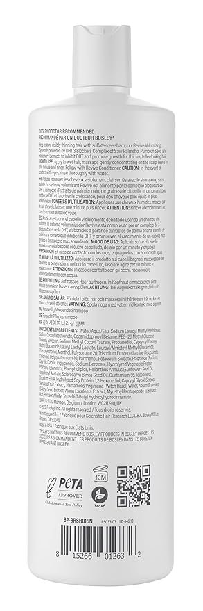 BosleyMD BosRevive Nourishing Shampoo for Thinning Hair (Color Safe) – DHT Blocker, Sulfate-Free, Vegan Formula with Biotin, Saw Palmetto & Rosemary – Strengthens & Volumizes – 33.8 Fl Oz