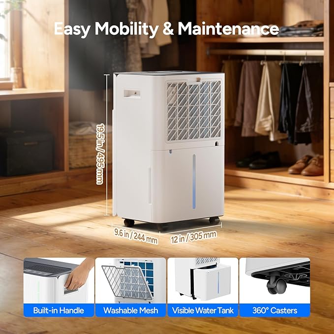 DR.PREPARE 3800 Sq.Ft Energy Star Dehumidifier, Max 65 Pints, Smart Dehumidifier with App/Wi-Fi for Basement, Bedroom with Drain Hose, Intelligent Humidity Control, Dry Clothes, Sleep Mode, 24H Timer
