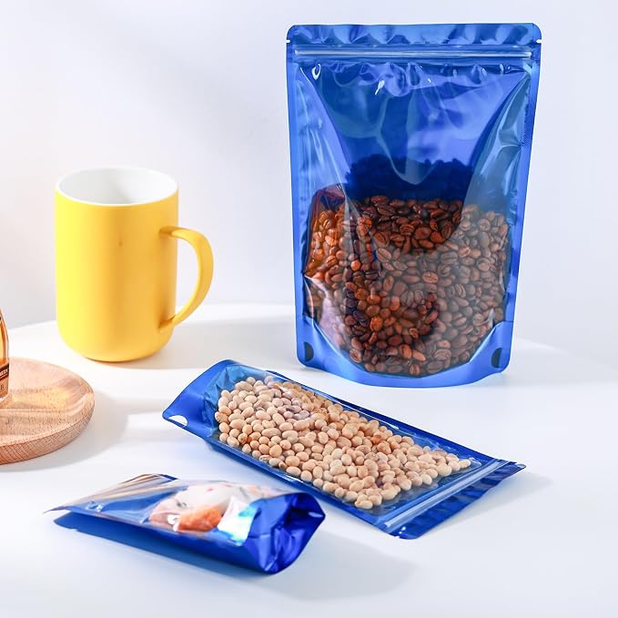 150 Pcs Mylar Bags for Food Storage, 5x8 Mylar Bag with Window Stand Up, Small Holographic Resealable Bags Smell Proof Bag Food Packaging for Small Business Freeze Dried Candy Jewelry Foil Packaging