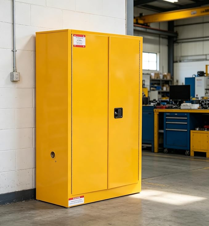 Flammable Safety Cabinet 43" W x 18" D x 65" H, 45 GAL Fire Cabinet Flammable Liquid Storage with Fireproof Double-Wall Design, Galvanized Steel Safety Cabinet for Industrial Company Scientific Use