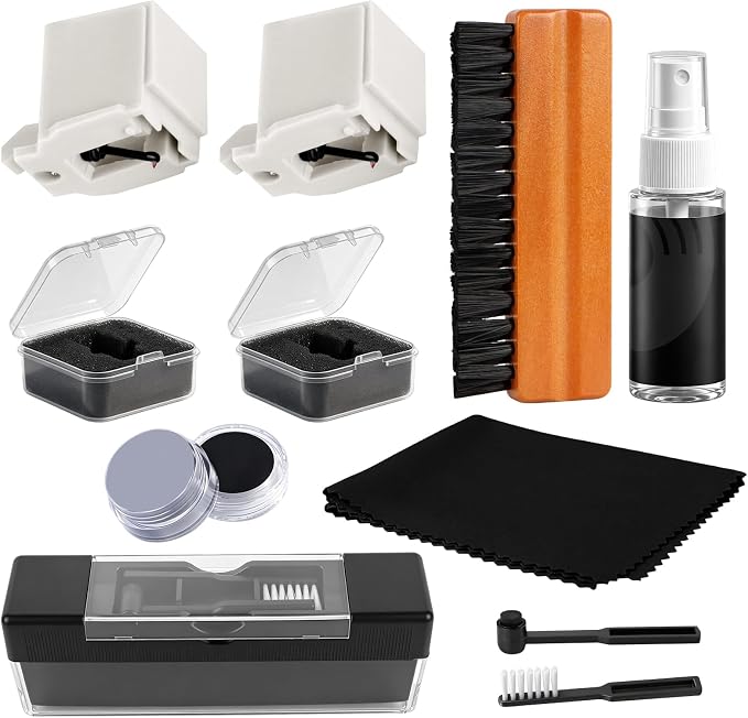 9-in-1 Vinyl Record Cleaning Kit,Turntable Cleaner Set with 2 TN3600L Replacement Stylus Needles,Velvet Brush,Anti-Static Record Brush,Nano Brush,Stylus Brush,Cleaning Cloth for LP Albums