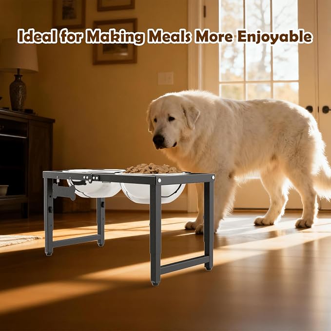 SHAINFUN Elevated Dog Bowls for Large Dogs, 3 Height Adjustable，Raised Tall Dog Food Water Bowl Stand with Two 101oz Bowls