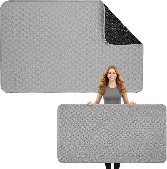 Tegeme 35.4 x 63 Inch Ironing Mat, Heat Resistant Foldable Iron Board Pad | For Tabletop & Countertop, Large Quilted Cotton Surface, Thick Heat Resistant Padding, Foldable Design, Home & Travel Use