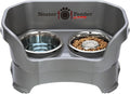 Neater Feeder Deluxe Mess Proof Dog Bowls Elevated for Medium Sized Breeds – Made in USA – No Spill Raised Slow Feeder Elevated Dog Bowl Stand, Stainless Steel Food and Water Bowl Set, Grey
