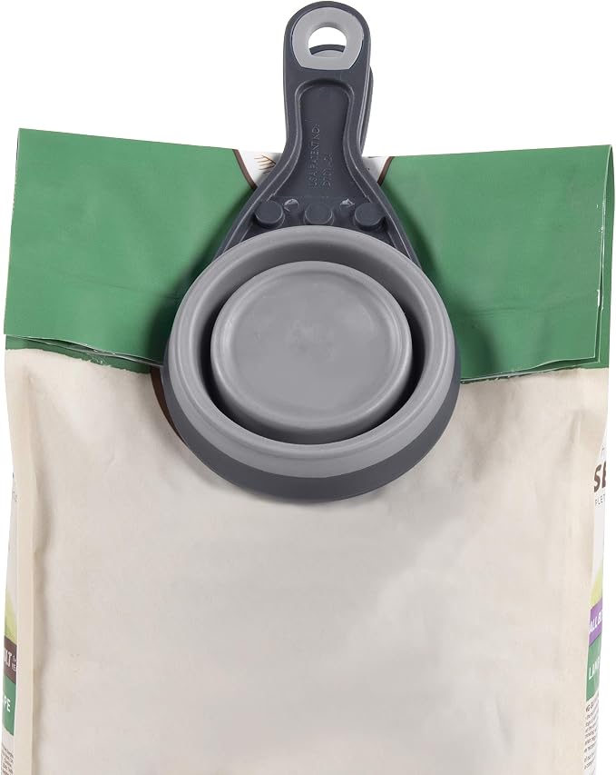 Dexas Pets Collapsible KlipScoop Collapsible Dry Dog Food Scoop and Dog Food Bag Clip, 1 Cup Capacity, Light Gray (PW660432429) (Pack of 2)