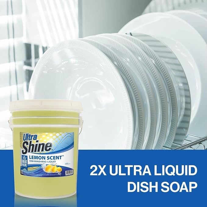 Ultra Shine ™ 5 Gallon 2X Platinum ™ Dish Cleaning Liquid, Lemon Scent, Yellow - Powerful Grease Remover Dishwashing Soap