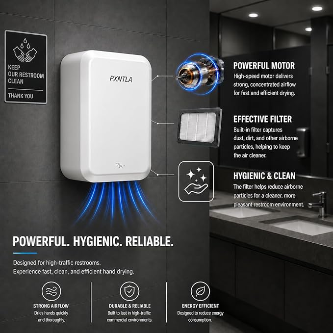 Hand Dryer, 10-12 Seconds Ultra-Fast Dry Hands, 100-130V Voltage, Compact Size & Powerful Wind Force, IPX1 Waterproof & 60s Overheat Protection