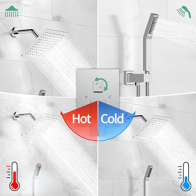 SR SUN RISE Shower System - Shower Faucet Set with 8 Inch Rain Shower Head and Handheld Shower - High Pressure Rain Shower System - All Metal Shower Faucet Trim Repair Kits - Polished Chrome