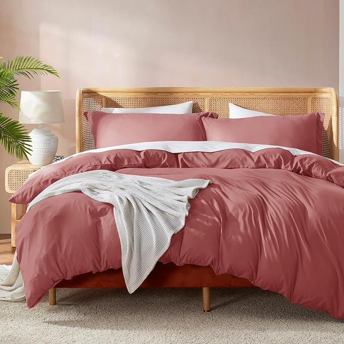 Nestl Twin Duvet Cover Set - Soft Double Brushed Pink Clay Duvet Cover Twin XL, 2 Piece, with Button Closure, 1 Duvet Cover 68x90 inches and 1 Pillow Sham