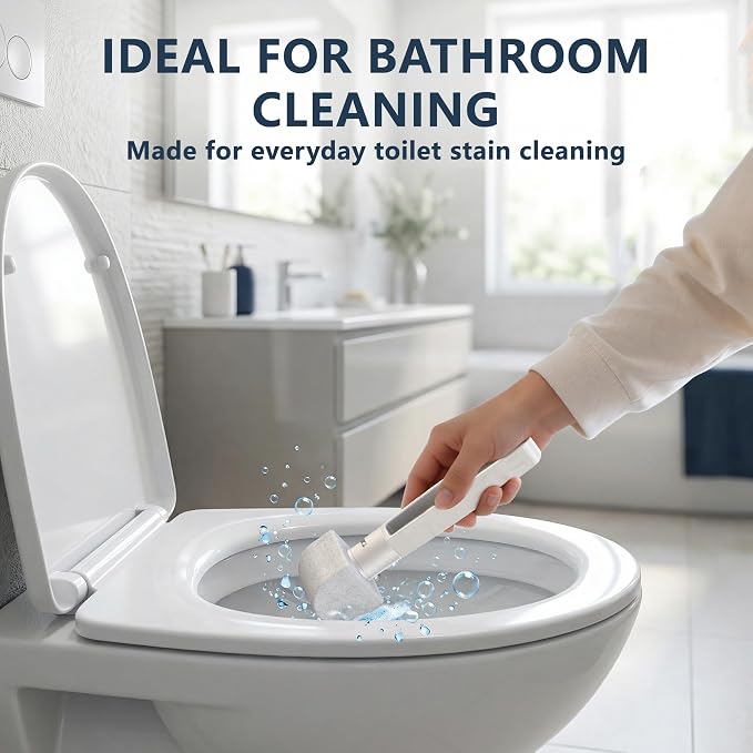 Pumice Stone Toilet Bowl Cleaner 8-Pack – Hard Water & Limescale Remover, Non-Scratch Multi-Surface Scrubber for Toilet, Bathroom Tile, Sink – Natural Cleaning Tool with Disposable Refill Heads