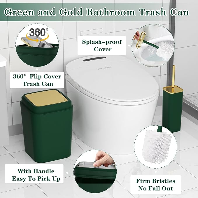 XLHOMO Bathroom Set, 9PC Bathroom Accessory Set, Green Bathroom Accessories, Green Bathroom Set, Trash Can, Soap Dispenser for Home Decor
