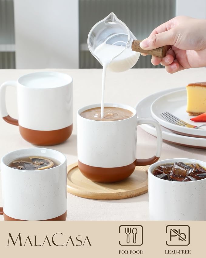 MALACASA Ceramic Coffee Mugs Set of 4, 11oz Coffee Cups, Modern Farmhouse Mugs for Coffee, Latte, Tea, Hot Chocolate, Cappuccino, Milk, Microwave & Dishwasher Safe, Khaki White, Series TARA