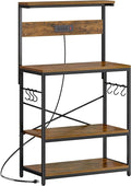 SUPERJARE Bakers Rack with Power Outlets, Microwave Stand, 31.5 X 16.5 Inch Larger Desktop, Kitchen Storage Rack with Adjustable Middle Shelf, 6 S-Shaped Hooks, Coffee Bar Stand, Rustic Brown