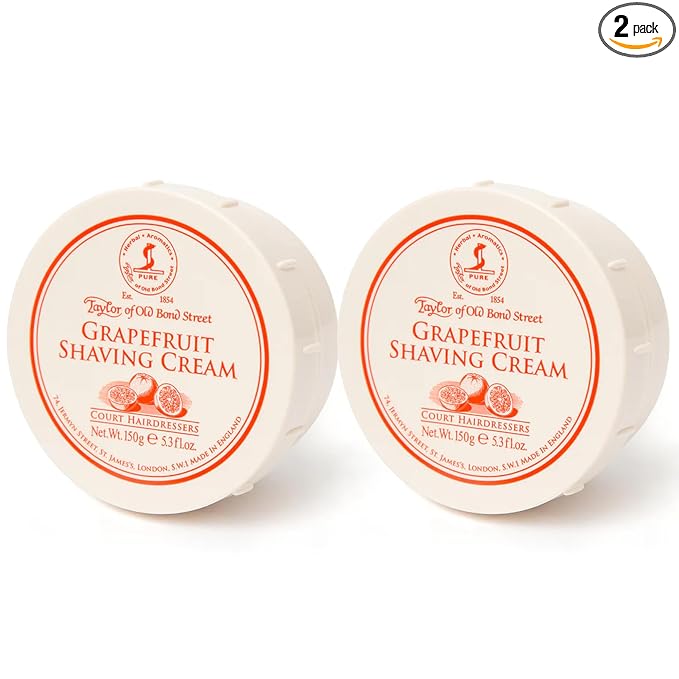 Taylor of Old Bond Street Grapefuit Fragrance Shaving Cream Bowl 150g (2-Pack) – Rich Lather for Traditional Shaving