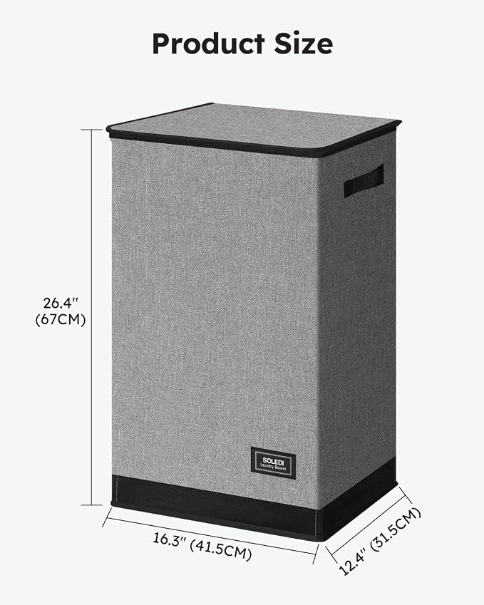 SOLEDI Laundry Hamper with Lid 90L Large & Tall Collapsible Laundry Basket, Clothes Hamper with Bag Removable Easy to Carry, Dirty Hampers for Bedroom, Bathroom, Dorm, College, Grey