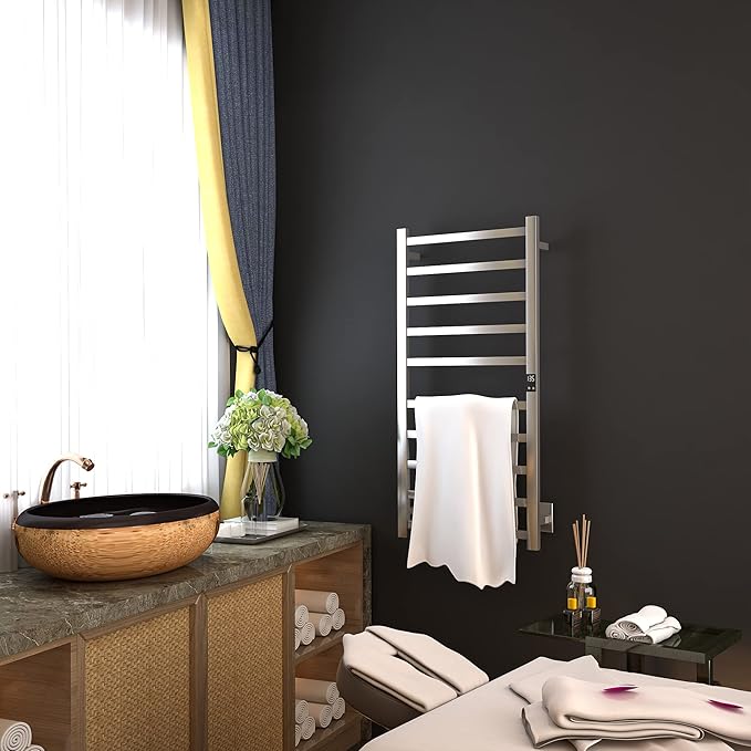 Topdattion Smart Wireless Electric Towel Warmer | Blade Thin 10 Bar Design | Hardwired & Plug-in | Alexa & Google Home Compatible | Brushed Finish