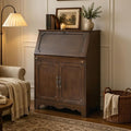 Ahokua Vintage Storage Cabinet with Flip Down Desk, Wood Accent Cabinet with Adjustable Shelf and Hidden Workspace, Entryway Cabinet with Doors for Living Room, Home Office, Walnut