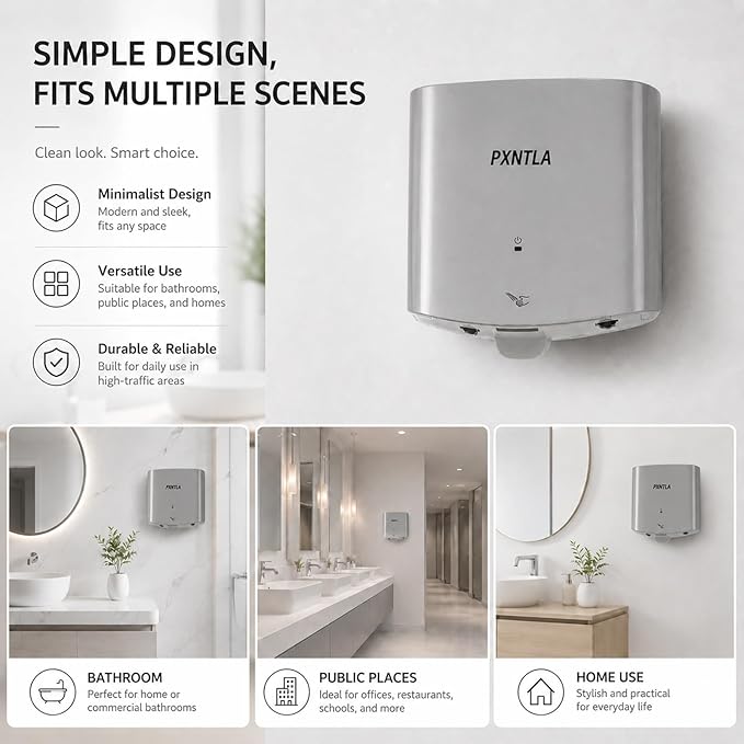Hand Dryer, 12-15 Seconds Fast Dry Hands, 100-130V Voltage, Bottom Hot & Cold Air Switch, IPX1 Waterproof & 60s Overheat Protection