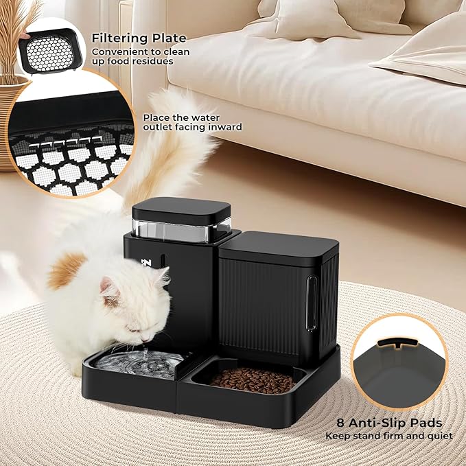 ZOMISIA Gravity Cat Feeder and Water Dispenser, 2 in 1 Cat Self Feeder with 180 Degree Rotatable, Automatic Feeding Large Capacity for Small Medium Dog Puppy Kitten, White & Green, 0.8 Gallon x 2