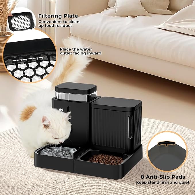 ZOMISIA Gravity Cat Feeder and Water Dispenser, 2 in 1 Automatic Cat Feeder with 180 Degree Rotatable, 2 Pack Large Capacity Self Feeding for Small Medium Dog Puppy Kitten, Grey, 0.8 Gallon x 2