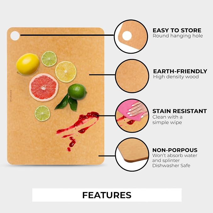 Freshware Wood Cutting Board for Kitchen, Dishwasher Safe, X Large, 18" x 13", Natural Slate