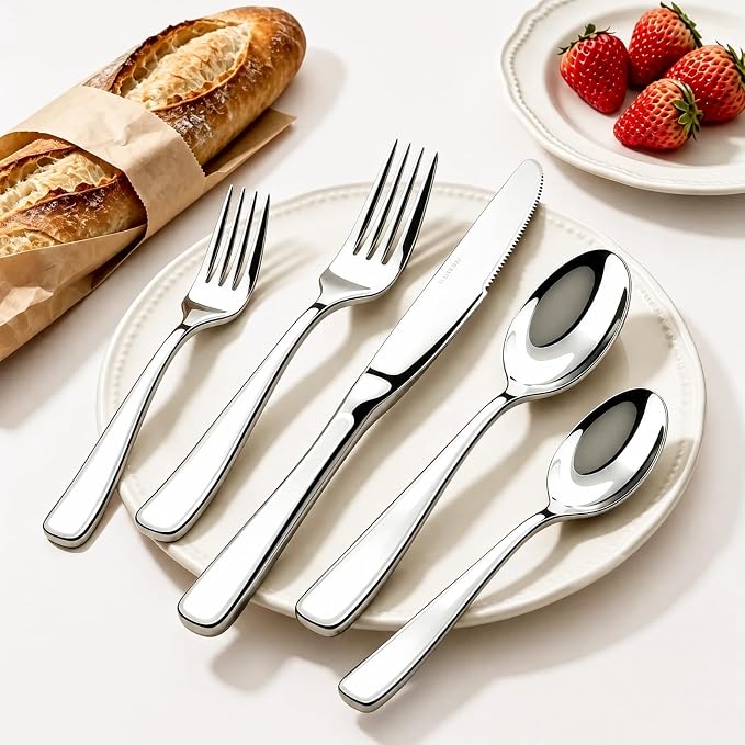 Silverware Set for 8, 40 Piece HEAVY DUTY 18/10 Stainless Steel Flatware Utensils Cutlery Set, Mirror Polished knives Forks and Spoons Silverware Sets,Dishwasher Safe for Dinner Wedding Party