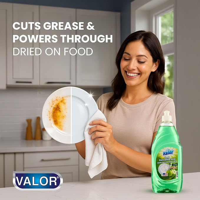 Valor Dishwashing Liquid, 25 fl oz – Dish Soap for Kitchen & Bathroom, Grease-Fighting, Gentle on Hands, Fast Rinse, Eco-Friendly Biodegradable Formula (25.5 oz (Pack of 6), Original)
