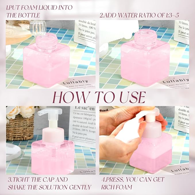 Domensi Foaming Soap Dispenser 8.5 oz Foam Pump Bottle Bulk Empty Travel Foaming Dispenser Refillable Hand Soap Plastic Pump Bottle Travel Clear Container for Bathroom Vanities(12 Pcs,Pink)