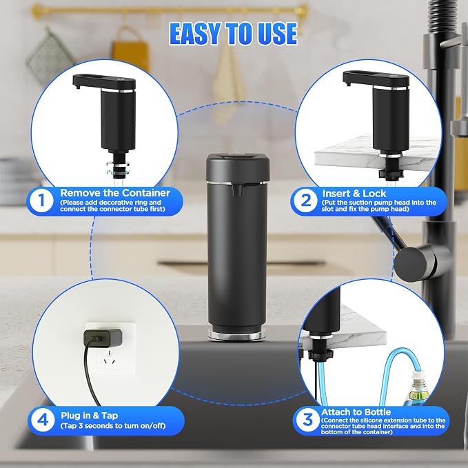 Automatic Dish Soap Dispenser for Kitchen Sink, Touch-Free Electric Sink Soap Pump, Plug-in Powered, Leak-Proof Universal Fit, 35" No-Spill Tube Kit, Easy Install & Sleek Design for Kitchen Bathroom